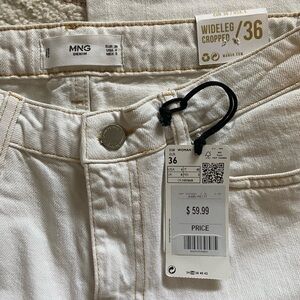 Mango NWT Wide-Leg Cropped Jeans - offwhite